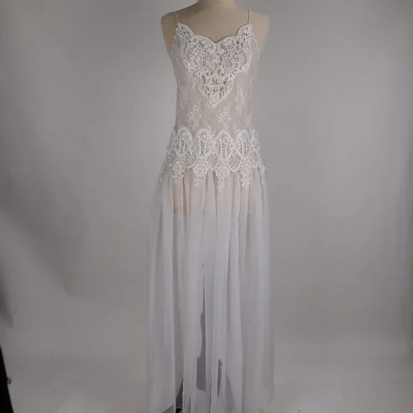 🌺 Vtg Jessica McClintock White Bridal Lace Nightgown Negligee Victorian Dress S - Picture 1 of 15